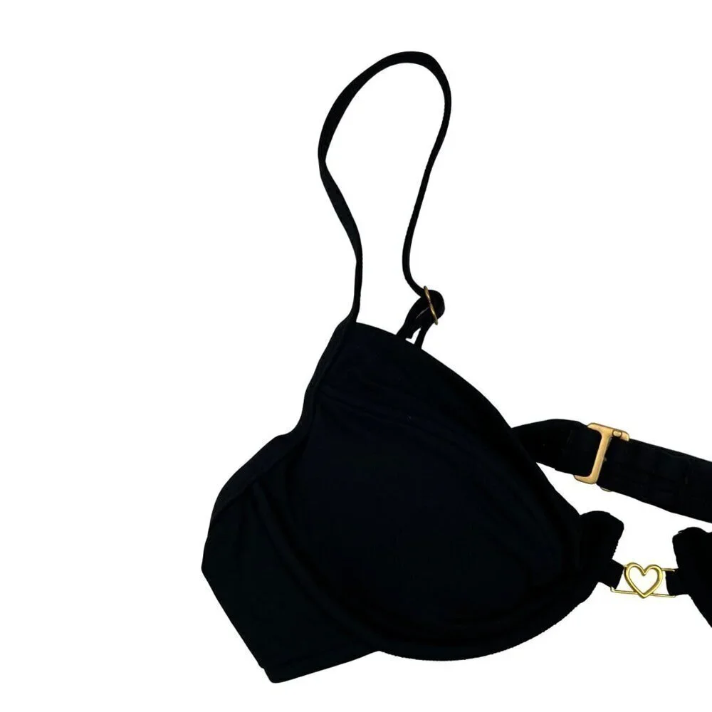L*SPACE Women's Strardust Padded Bikini Top Black Size Large New